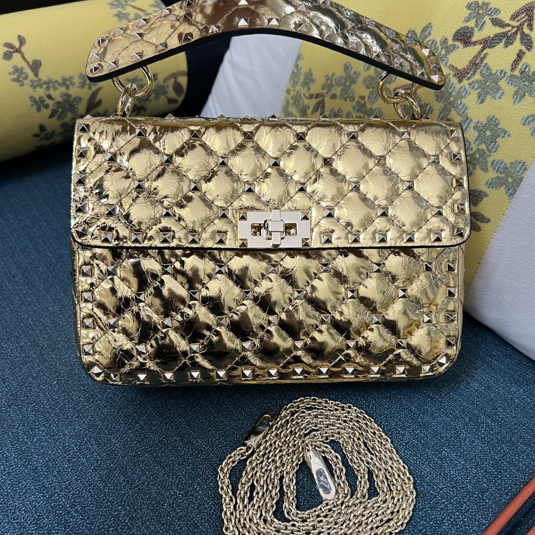 VALENTINO GARAVANI Metallic Wrinkled Lambskin Medium gold