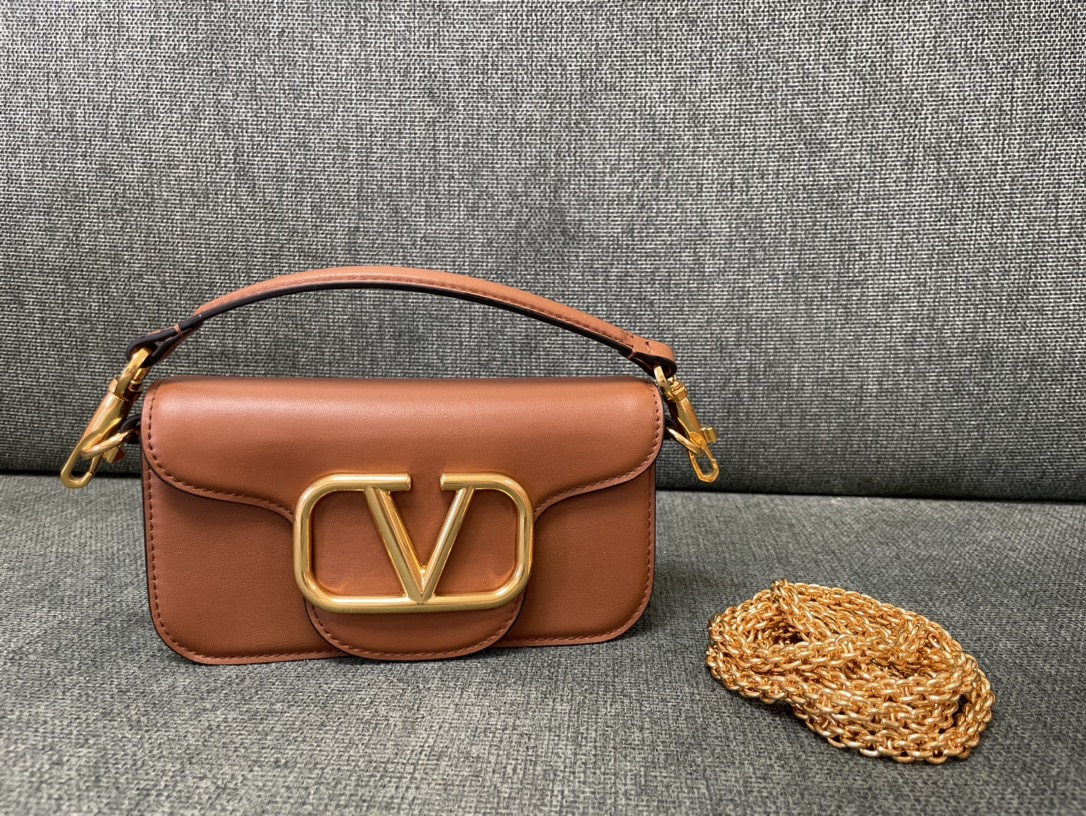 Valentino Garavani Alltime Grainy Calfskin Shoulder Bag brown