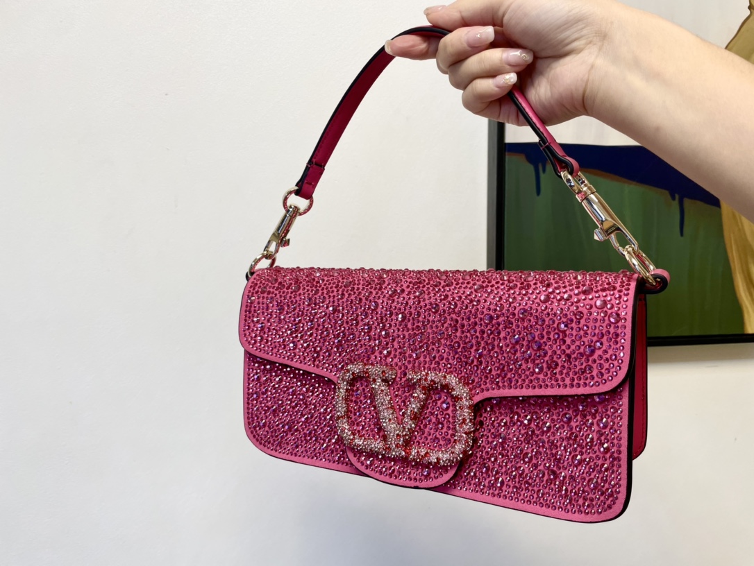 Valentino Garavani Small Locò Sequined Silk Top Handle Bag In Pink