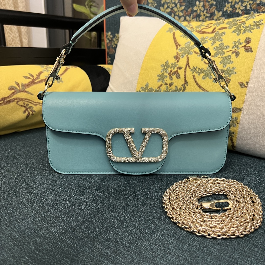 VALENTINO GARAVANI Calfskin Crystal Vlogo Loco Shoulde