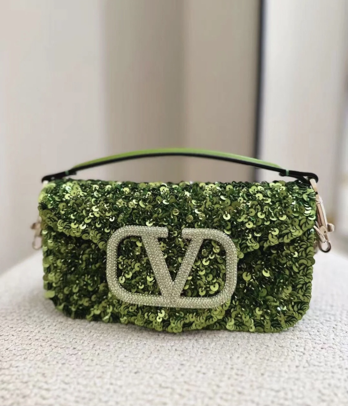 Valentino Garavani VLogo Signature sequin-embellished Mini Bag | Green OM Valentino  0169