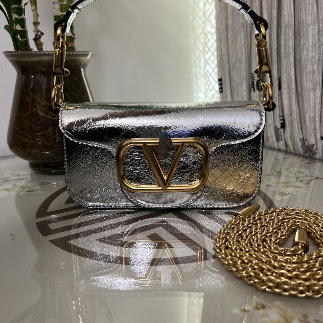 Valentino Small Valentino Garavani Locò Shoulder Bag metallic calfskin