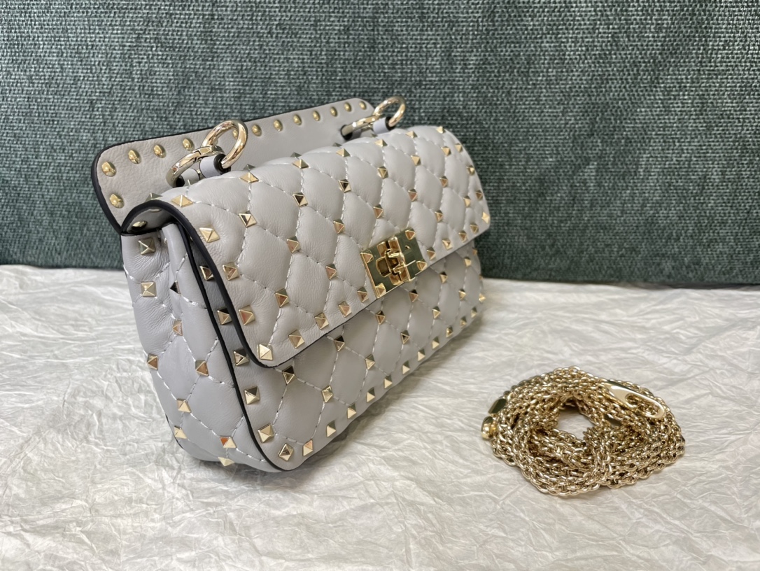 Valentino Rockstud Spike Shoulder Medium Lambskin Blue GHW – Bag Religion