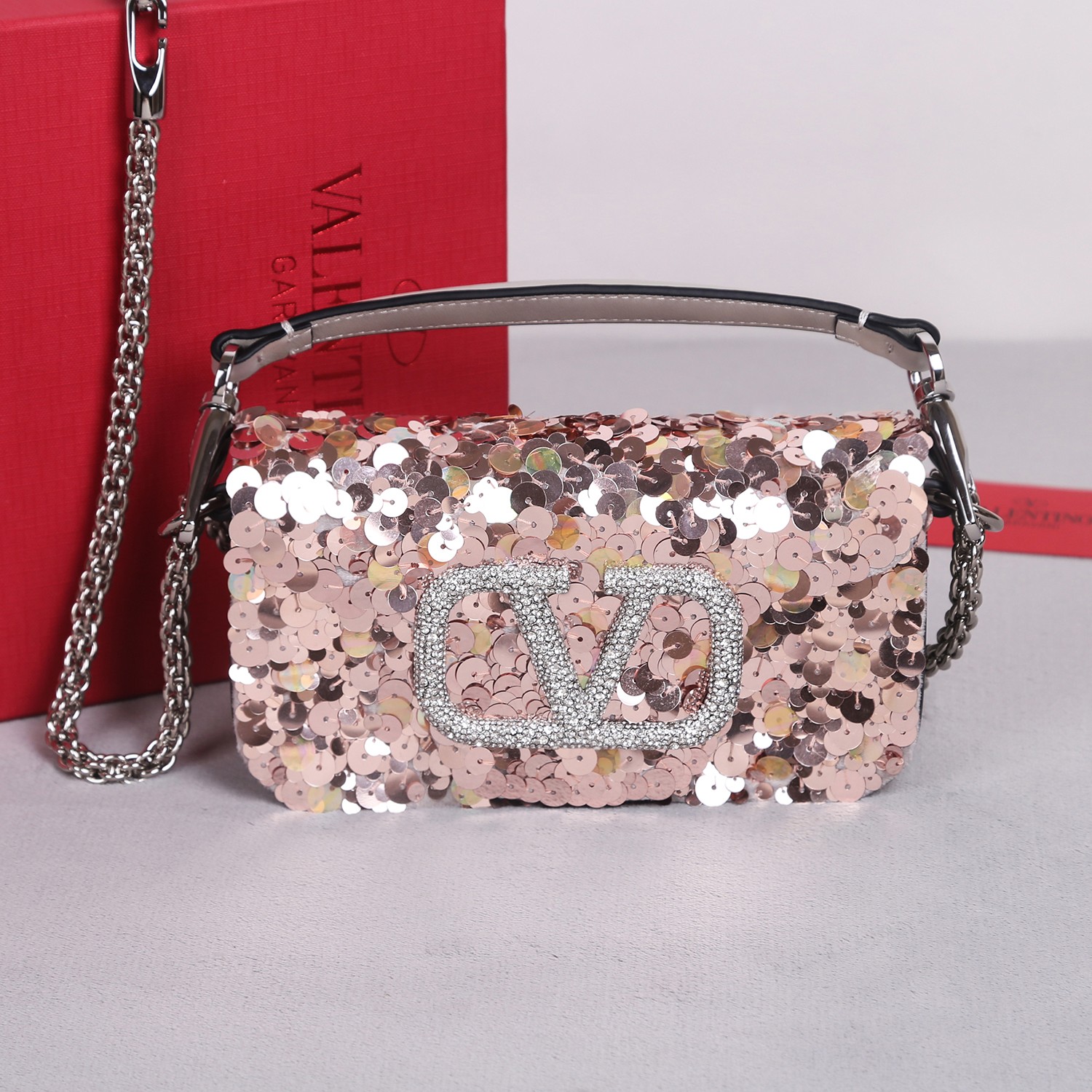 Valentino Garavani Loco Small VLOGO Embellished Shoulder PINK \Valentino  0179