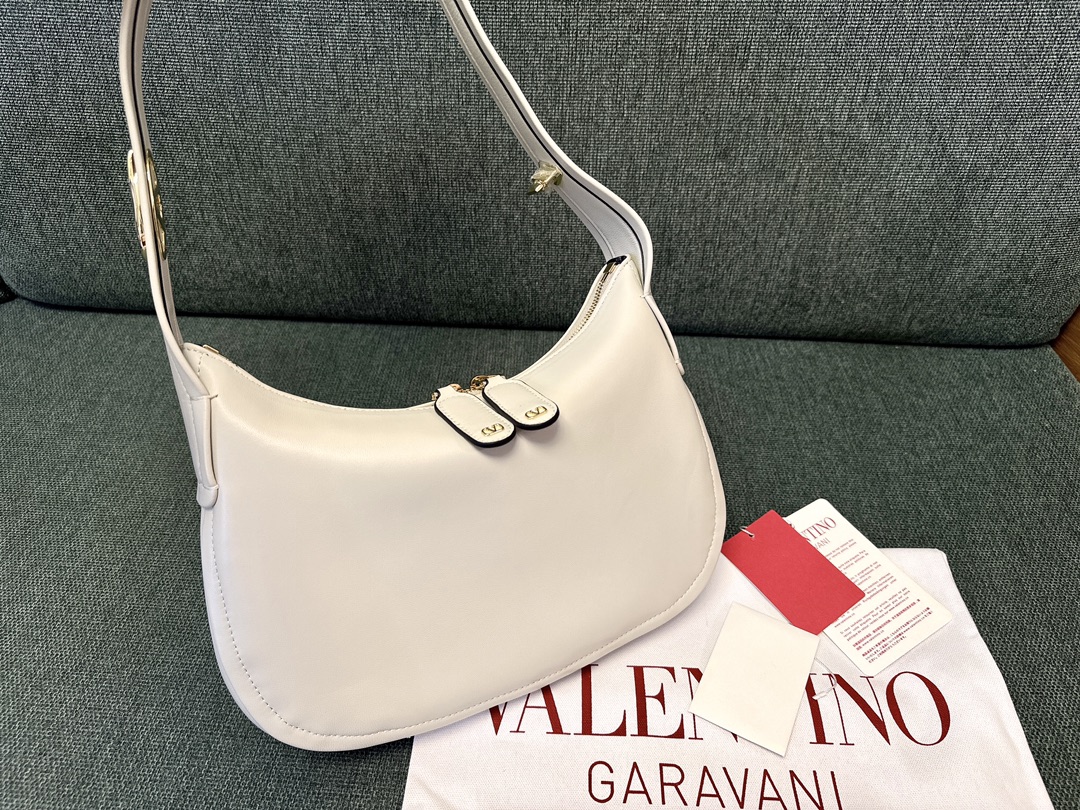 Valentino White Calfskin Stud Sign Hob Valentino