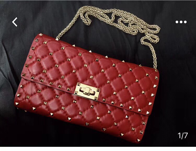 Valentino Red Quilted Leather Rockstud Spike Chain Clutch