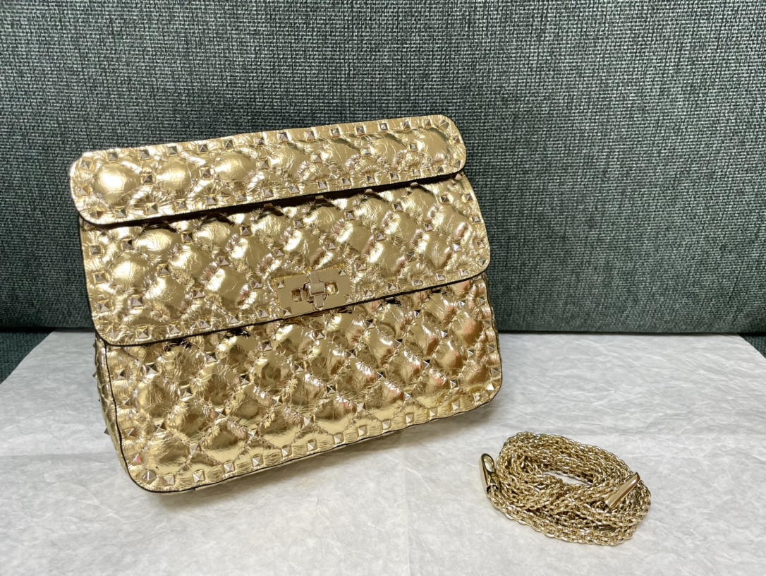 Valentino Garavani Medium Metallic Rockstud Spike Shoulder Bag in Gold | FWRD Valentino 0209
