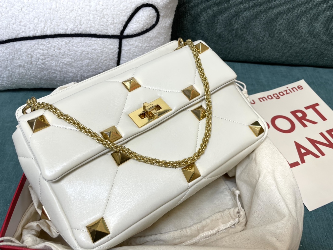 Valentino White Leather Roman Stud Tote and Shoulder Bag white