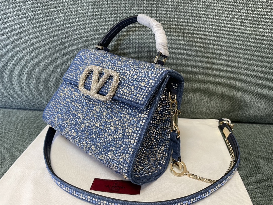 Valentino Mini Vsling Denim Handbag With Rhinestones for Woman in