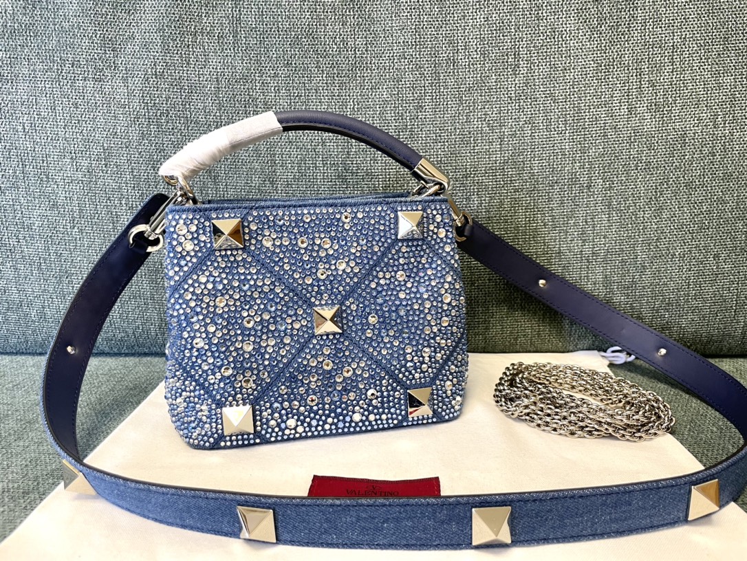 Valentino Garavani Roman Stud Mini embellished denim tote