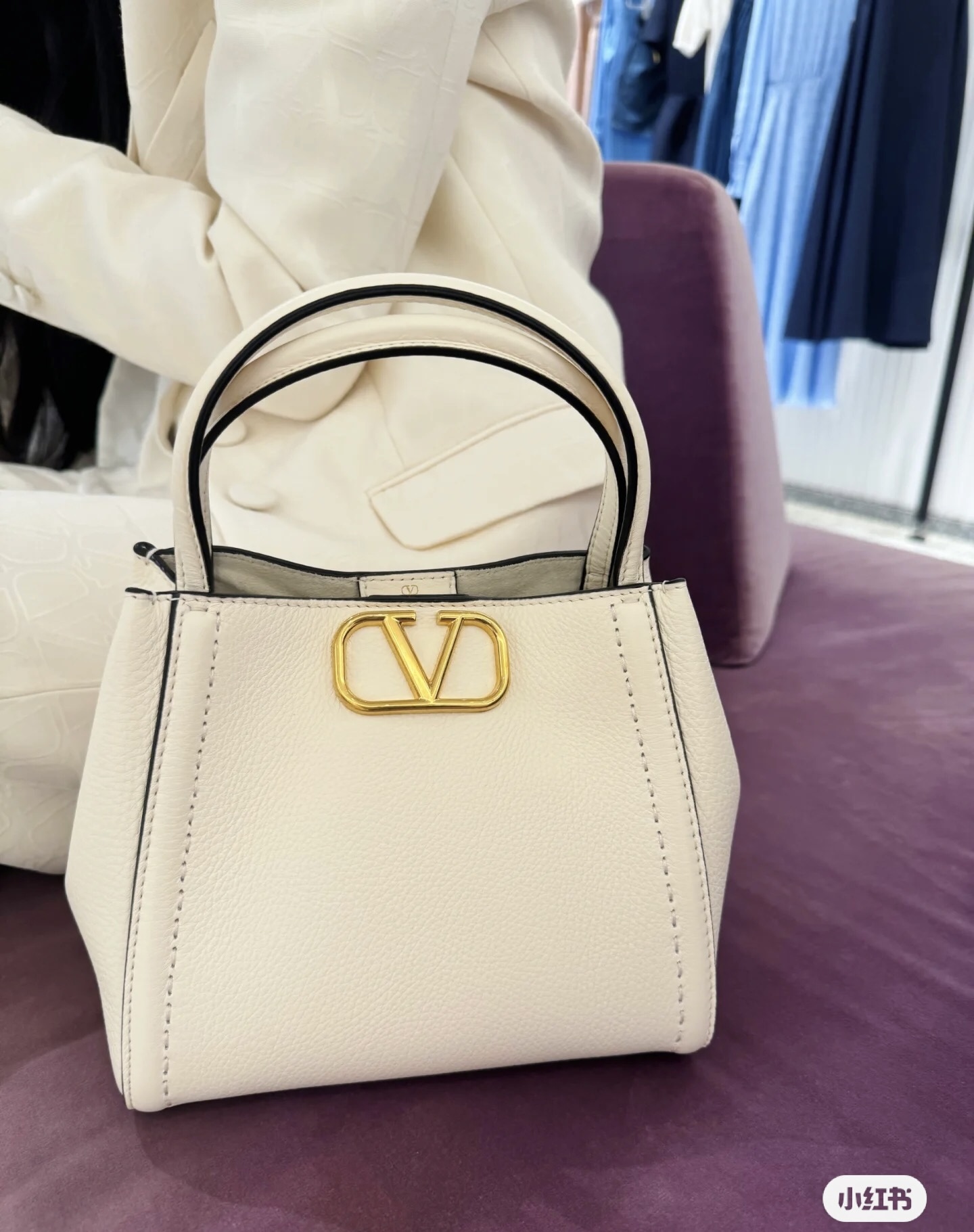 Valentino Garavani Alltime Small Handbag In Grainy Calfskin for white