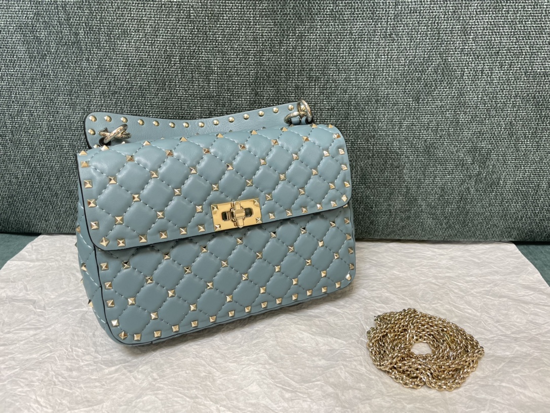 Valentino Blue Leather Medium Rockstud Spike Top Handle Bag Valentino | TLC