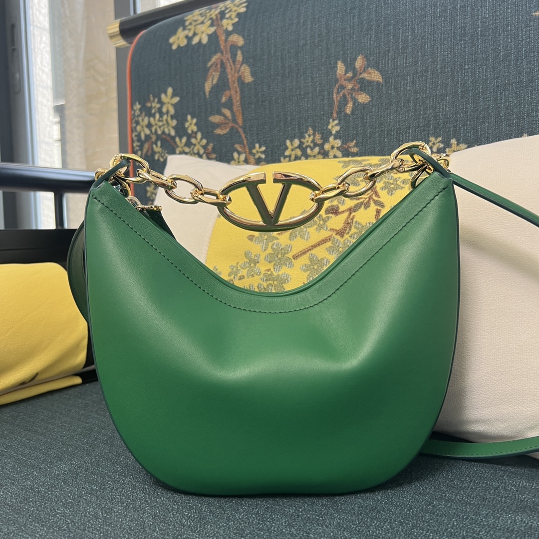VLogo Moon Mini leather tote bag in GREEN  – Valentino Garavan