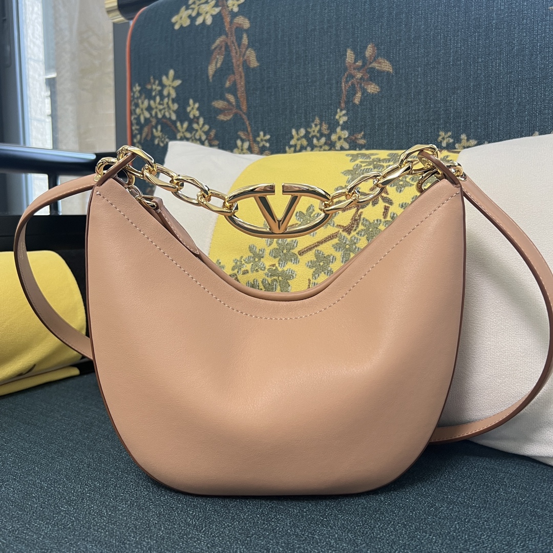 Valentino Garavani Small Leather VLogo Moon Shoulder