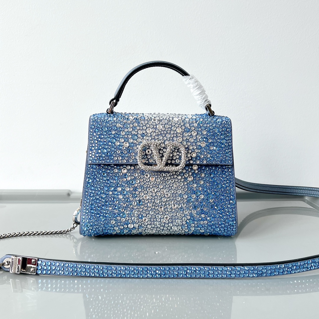 Valentino Mini Vsling Denim Handbag With Rhinestones for Woman in