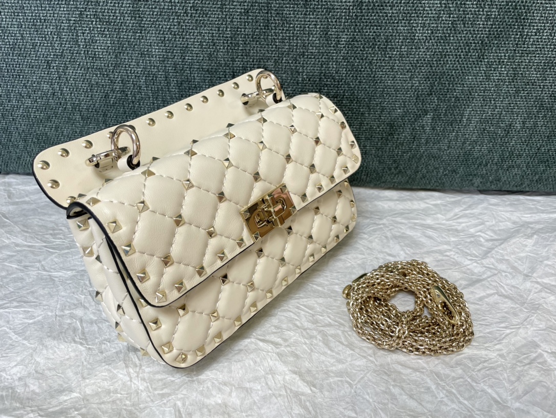 Valentino Small Nappa Rockstud Spike Bag for Woman in Poudre |