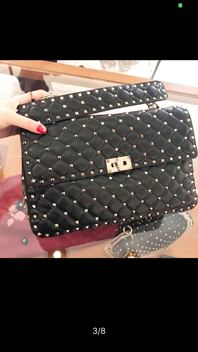 VALENTINO Rockstud Spike Black Leather Shoulder Bag