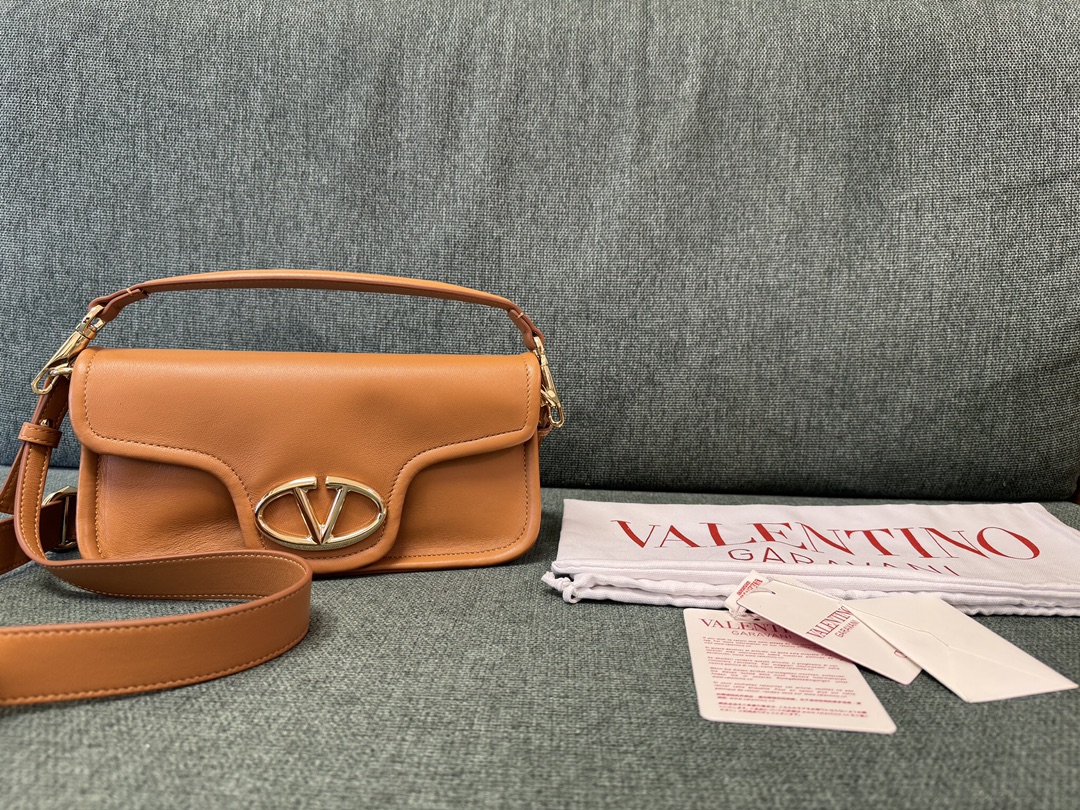 Valentino Garavani VLogo Signature Leather Shoulder Bag | Brown