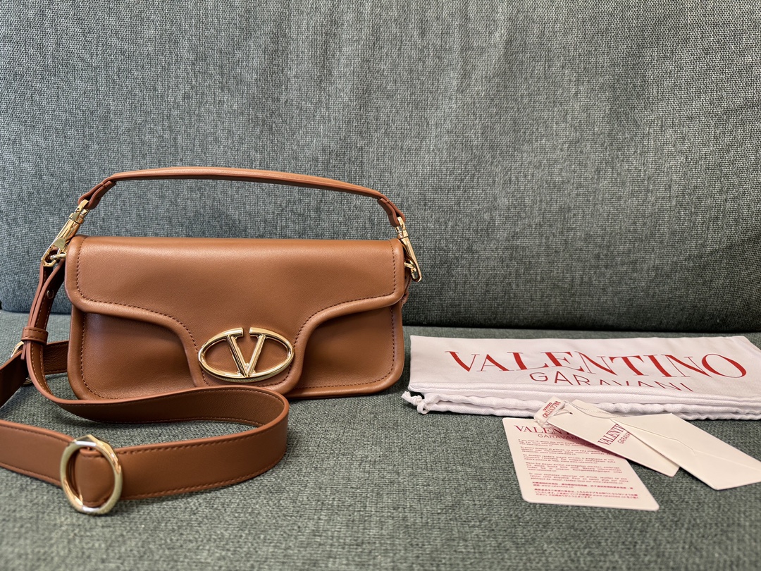 Valentino Garavani VLogo Signature Leather Shoulder Bag BROWN