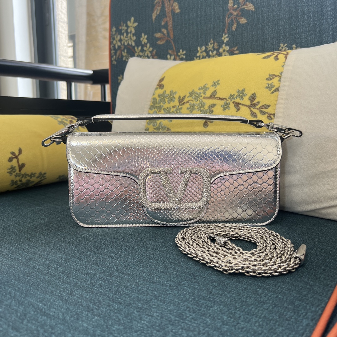 Valentino Garavani Locò Small Shoulder Bag in Metallic Karung