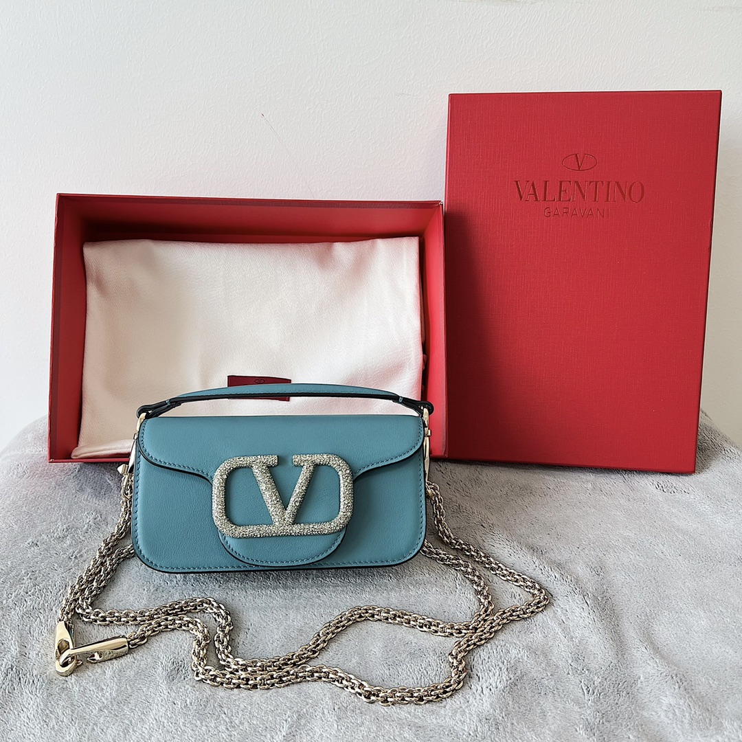 Valentino Garavani Locò Small Shoulder BagBLUE With Jewel Logo