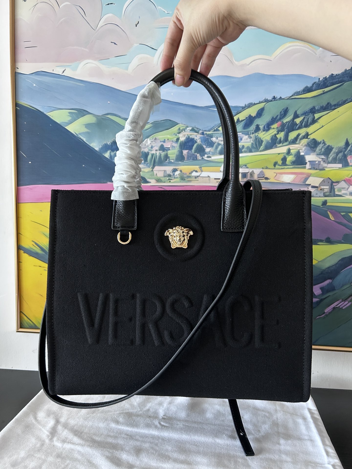 Versace La Medusa Canvas Small Tote Bag |