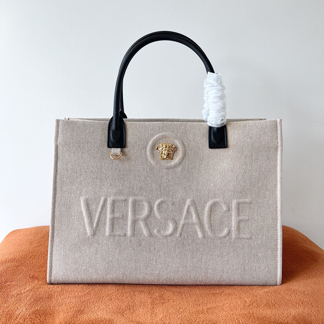 Versace XL Jacquard Embroidered Canvas Tote Bag Versace