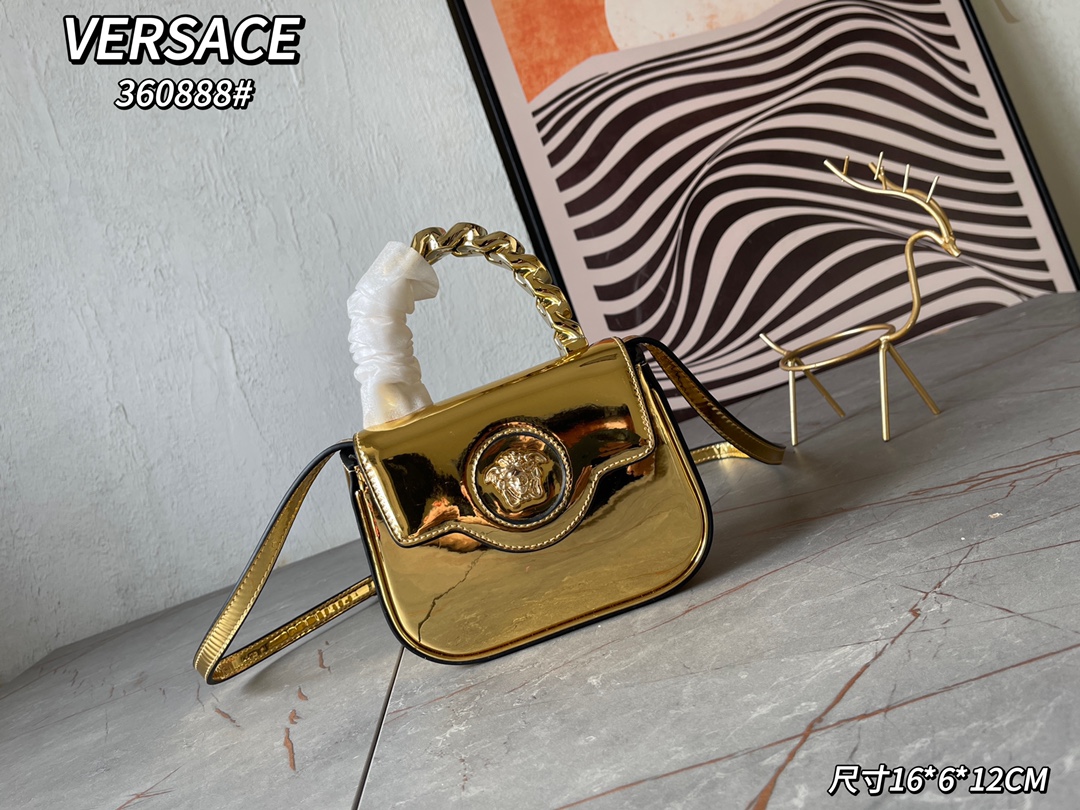 Versace La Medusa patent-leather Mini Bag | Gold |