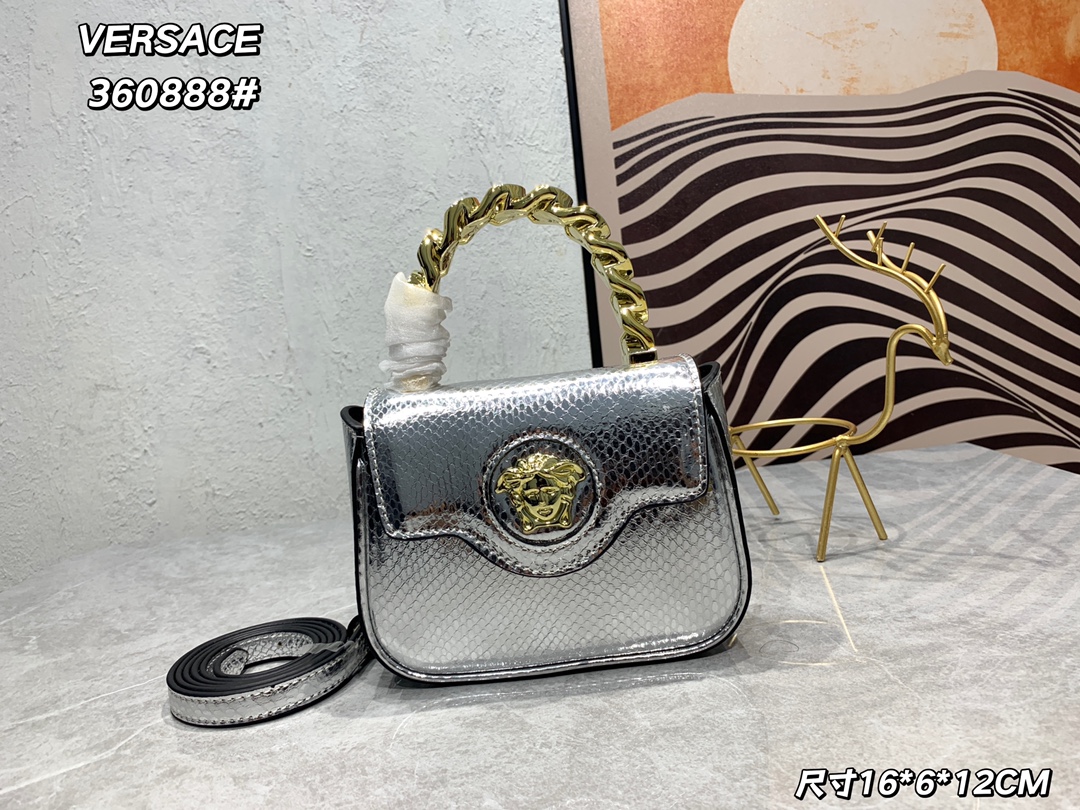Versace La Medusa Mini Metallic Snakeskin Top-Handle