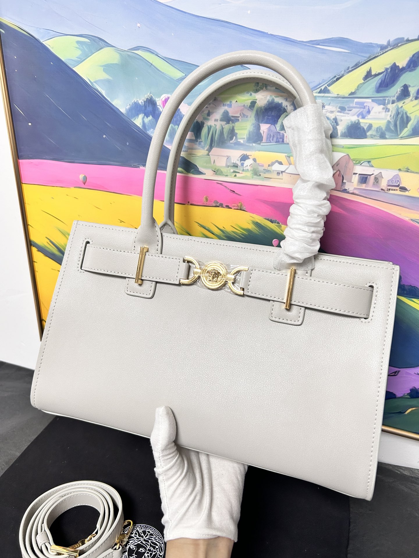 Versace Beige Medusa 95 Small Shopping Bag In Cream